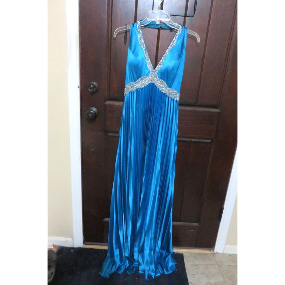 SEAN COUTURE BLUE BEADED PROM HALTER TOP FORMAL SZ MED